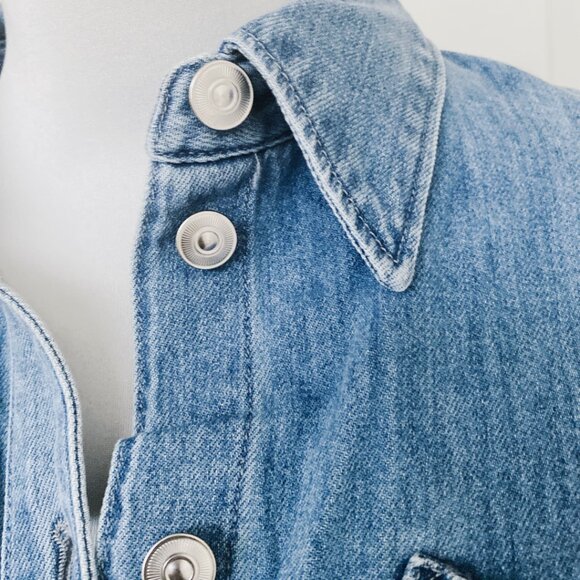 NWT Women's Long Sleeve Blue Denim Shirt Dress Classic Button Down Jean Shirt - Picture 3 of 7